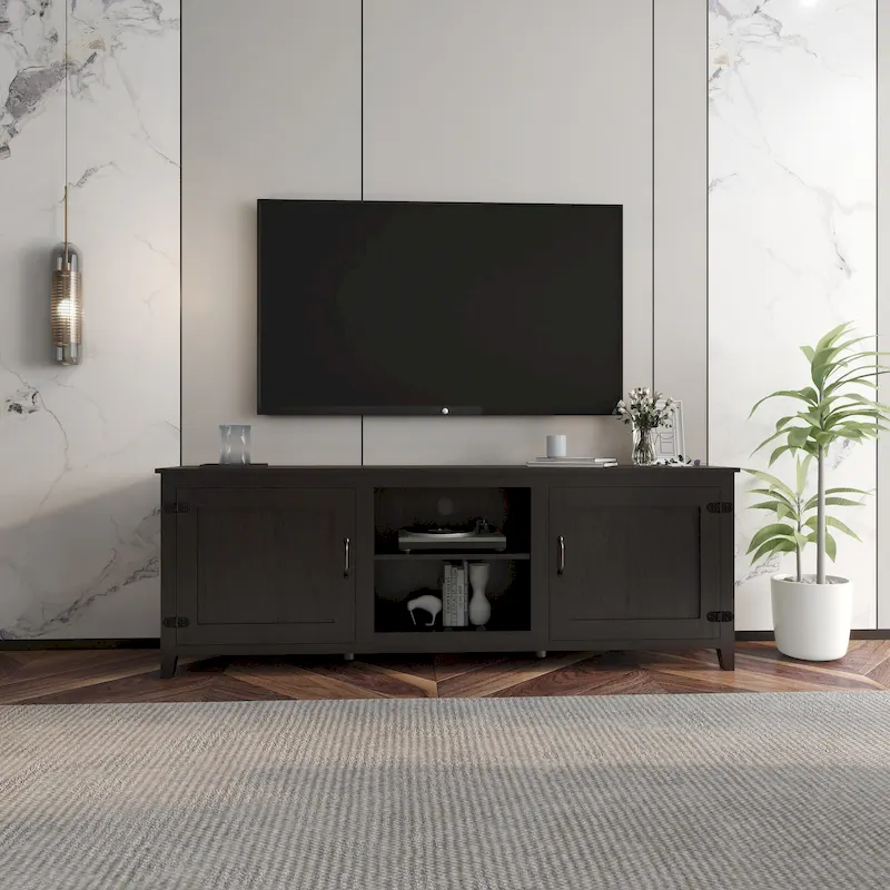 70.08 TV Stand with Doors and Open Storage Compartments for TVs Up to 60