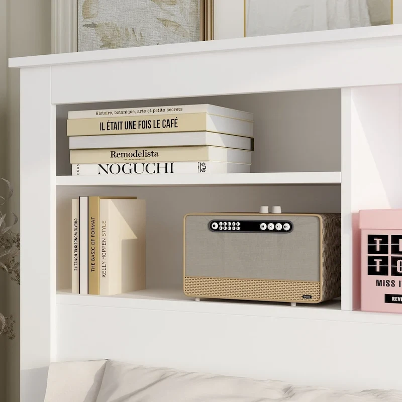 65Timechee Queen Bookcase Headboard RGB Light Adjustable Shelf