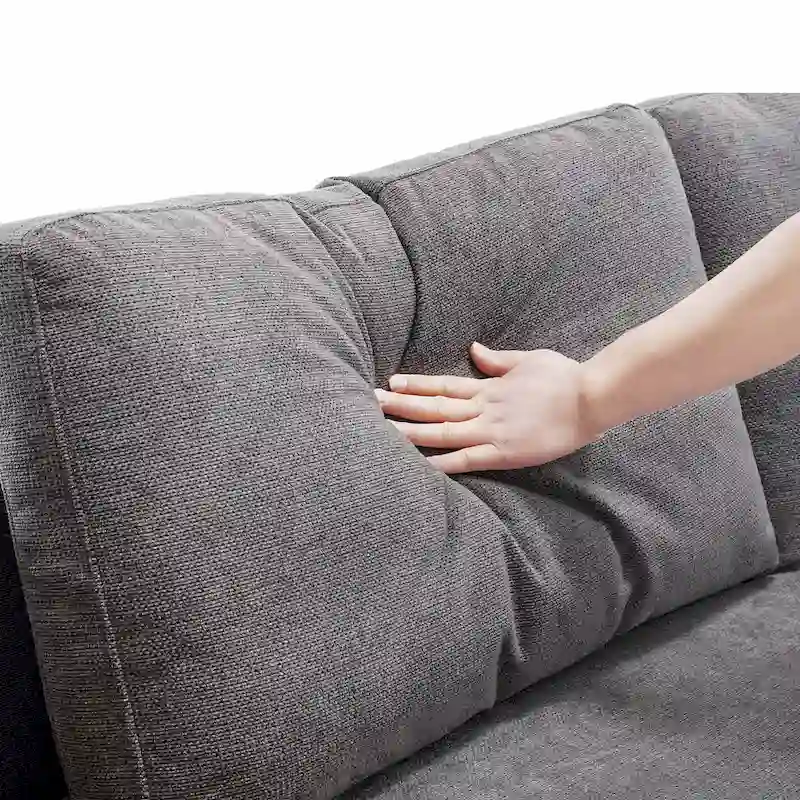 Modular U-shaped Linen Reversible Sofa with a Wooden Side Table Box and Reversible Design