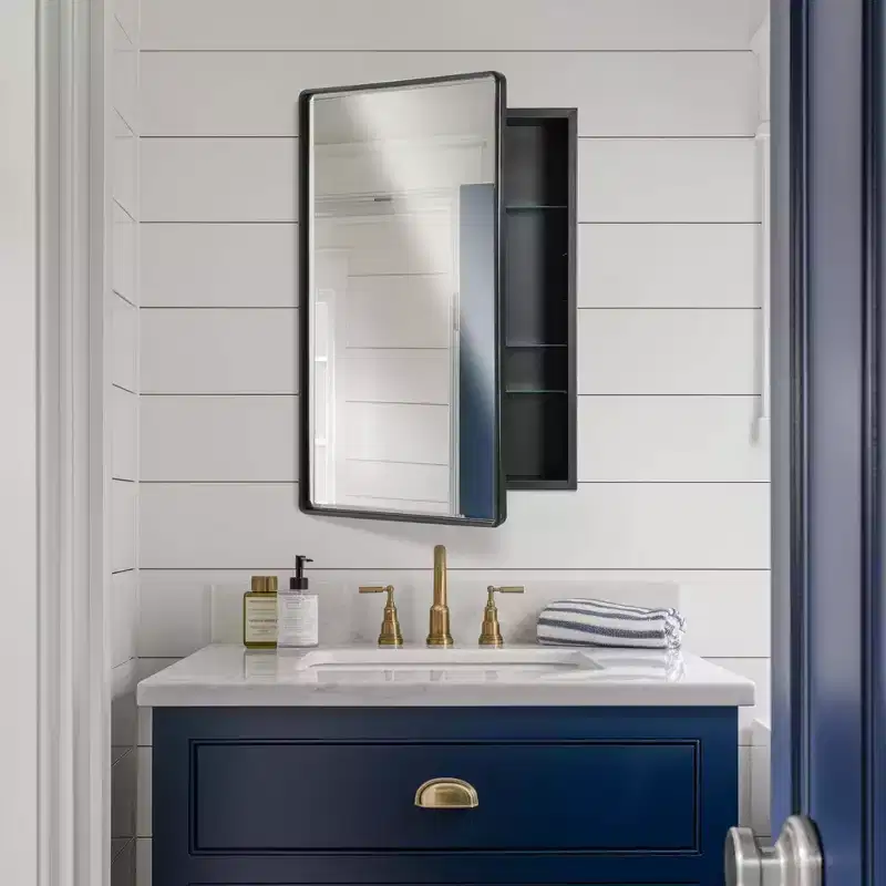 Head West 16.5"x27.5" Black Metal Wall Mount Storage Organizer with Glass Shelves