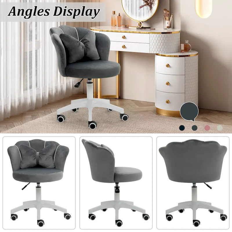 XINMICS Modern Velvet Task Chair 360 Swivel Adjustable Height Office Chair