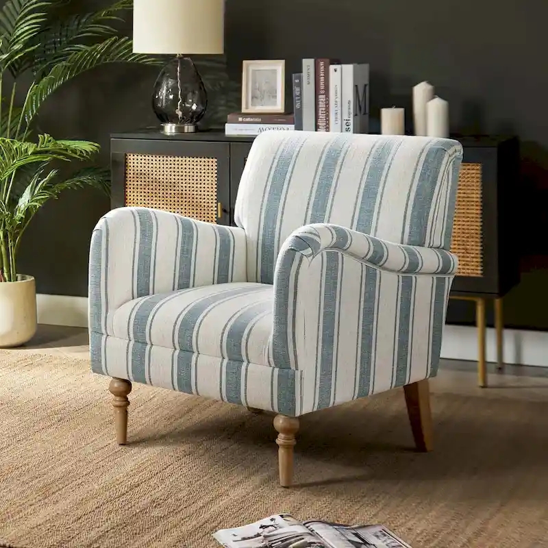 Seip Classic and Contemporary Striped Arm Chair with Spindle Legs by HULALA HOME