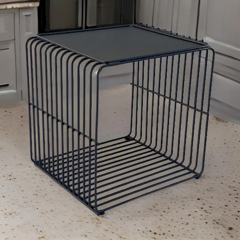 16-Inch Side Table with Waterfall-Style Black Metal Wireframe