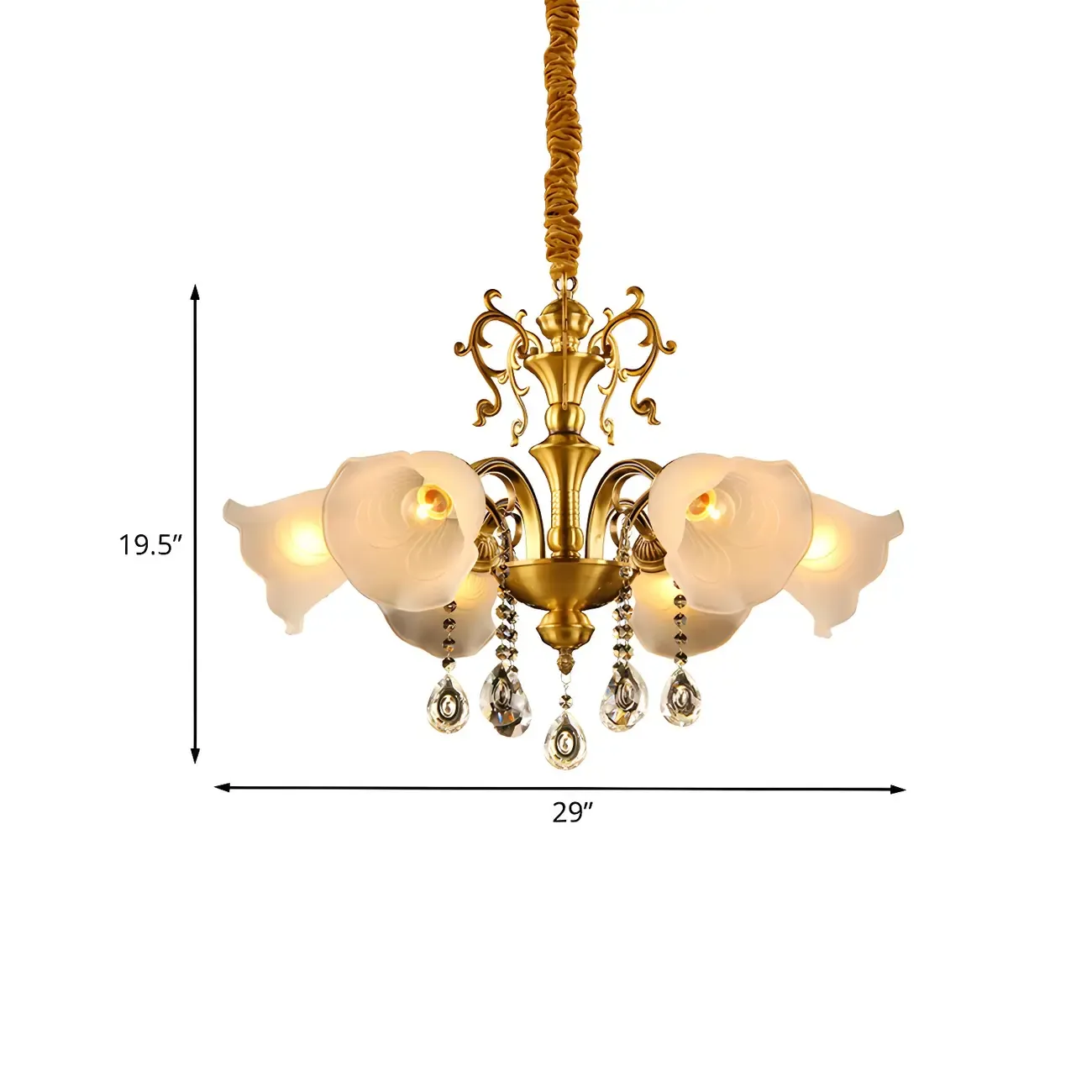 Gold Crystal Pendant Frosted Flower Glass Chandelier