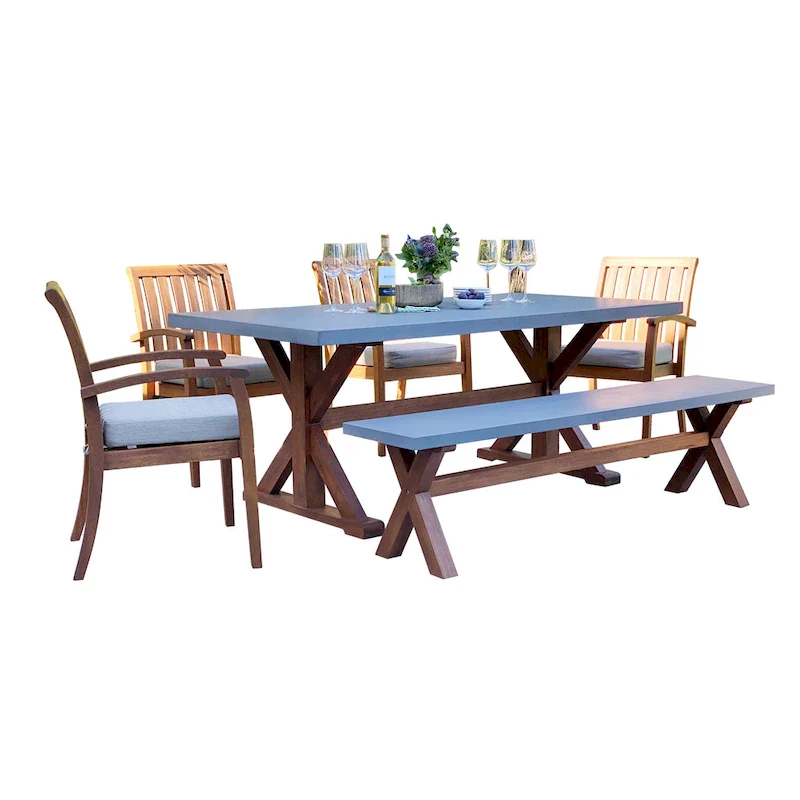 Nadine 6 pc. Eucalyptus and Composite Dining Set with Deluxe Chairs