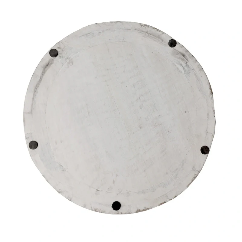 Serenity Side End Table with 16 Inch Round Top, In Antique White Mango Wood