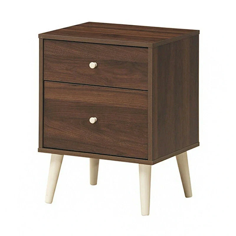 Walnut 2-Drawer Nightstand with Rubber Wood Legs (18
