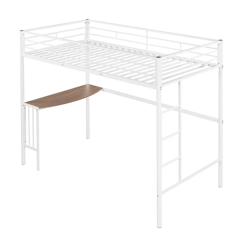 Metal Loft Bed with Desk, Ladder and Guardrails
