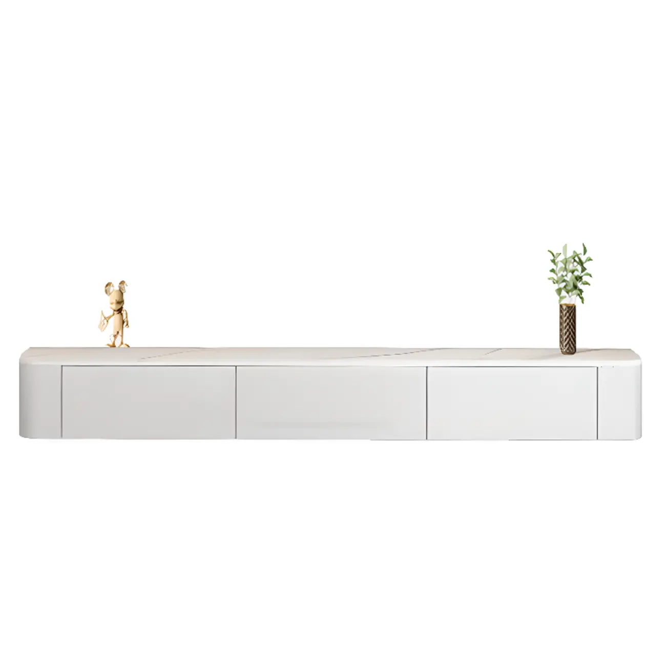 87 Grey Solid Wood Long Floating TV Stand with Drawers