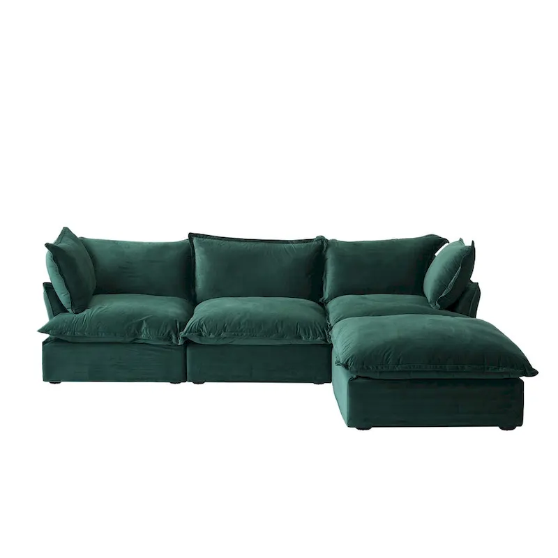Cloud Sectional Sofa Down Feather Modular Couch L-shaped Velvet Wide Deep Seat Convertible Sofa.