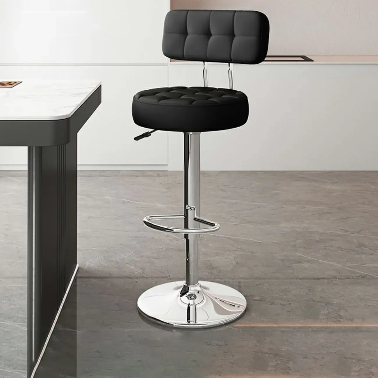 Leather Upholstered Adjustable Swivel Bar Stools