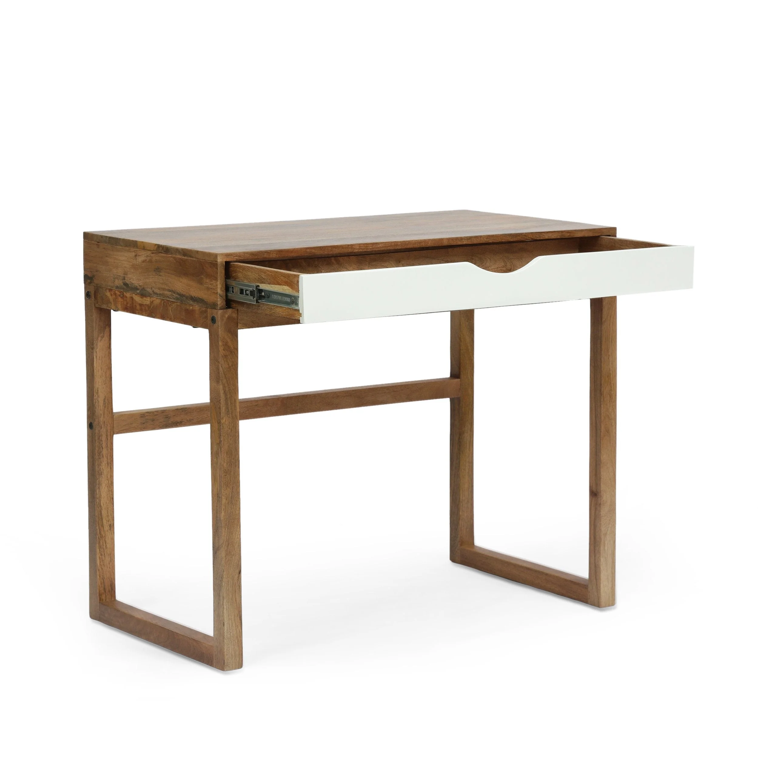 Contemporary Handcrafted Mango Wood Desk with Storage, Natural and White - NH323413