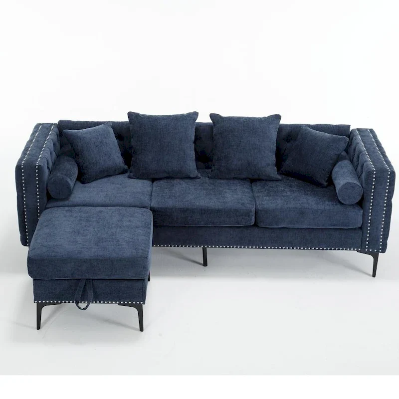Modern Convertible Tufted Chenille L Shaped Sectional Sofa