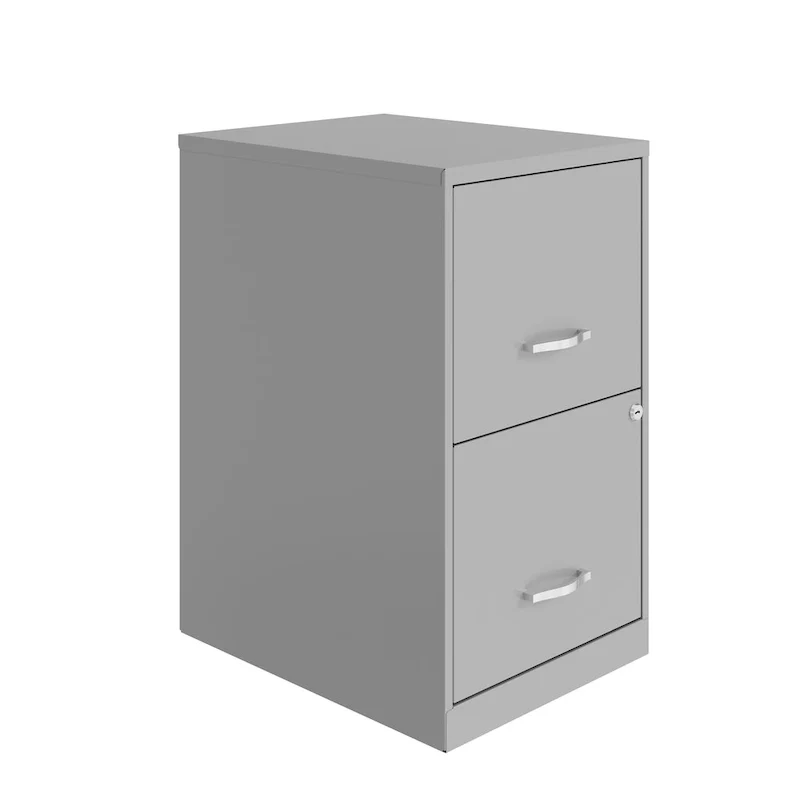 Silver 2-Drawer Metal File Cabinet with Lock & Letter-Size Hanging Files