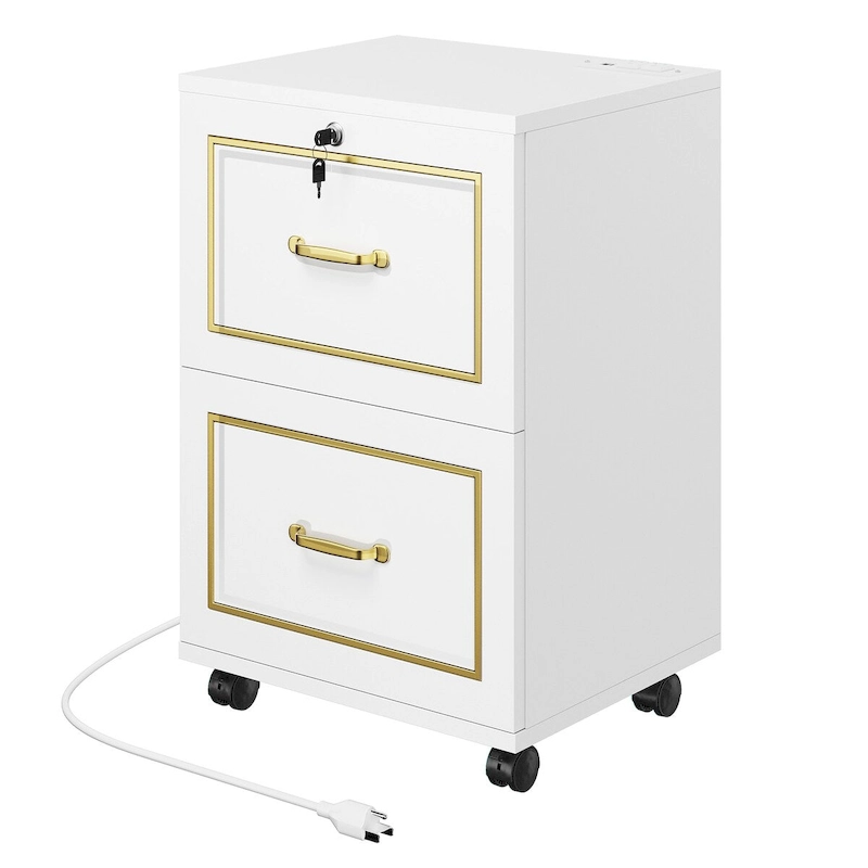 Moasis Mobile Filing Cabinet with 2 Drawers Printer Stand Fit A4, Letter Size, File Cabinet with Charging Station
