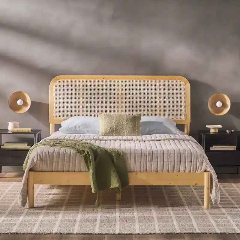 Middlebrook Designs Boho Curved Rattan Headboard Queen Bedframe