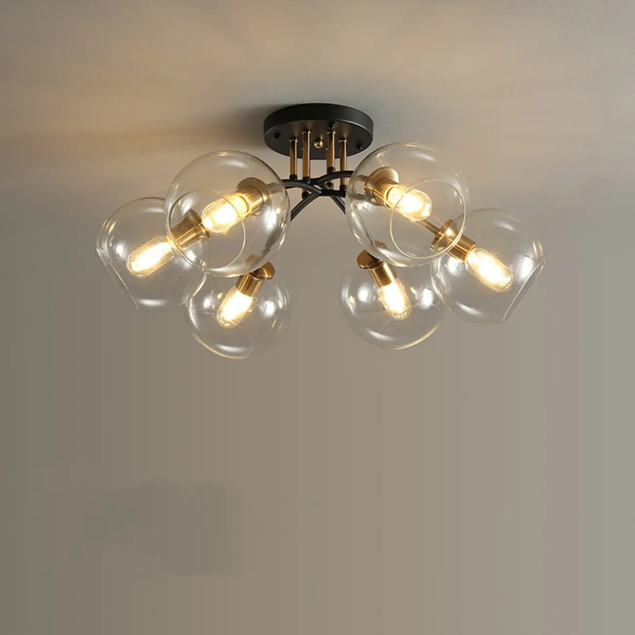 Modern Smoke Grey Glass Sphere Semi Flush Ceiling Light