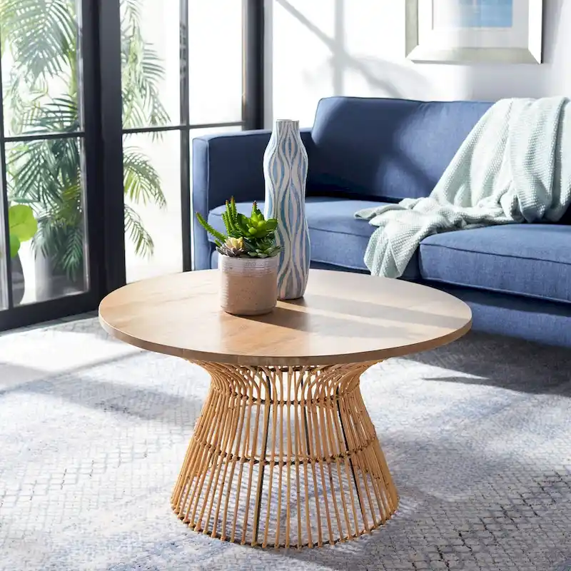 SAFAVIEH Aveline Modern Rattan Round Coffee Table - 31.5 W x 31.5 L x 17.7 H - 32Wx32Dx18H