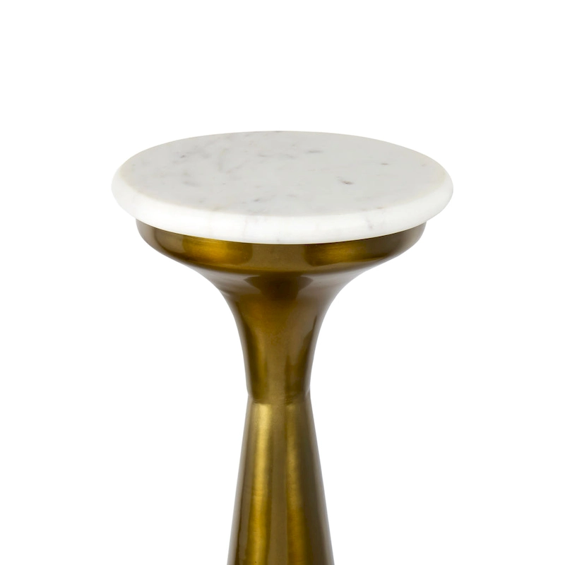 Vince 22.25 Mid-Century Glam Retro Metal Drink Table with Marble Top, Gold/White, by JONATHAN Y