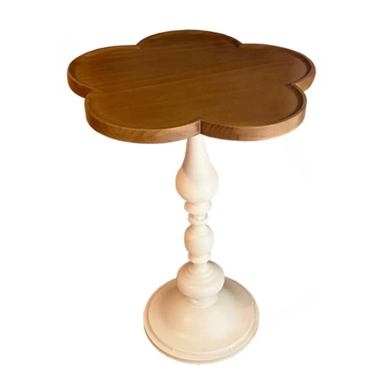 Classic Brown-White Wood Round Pedestal Chairside Table
