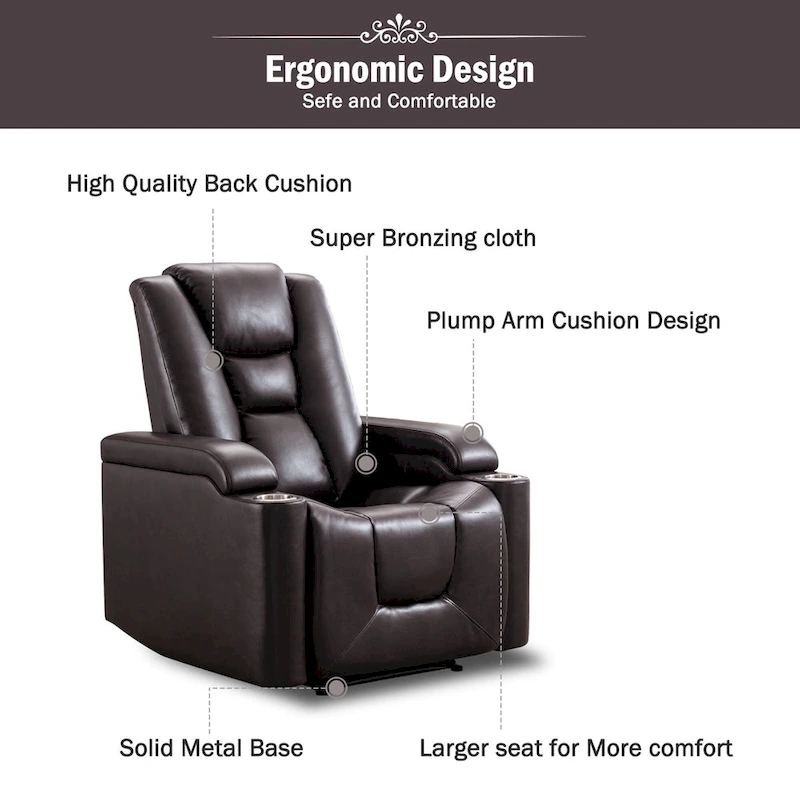 Power Leather Recliner Chair Home Theater Seating Soft