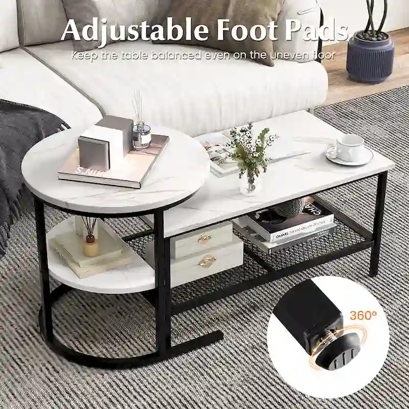 Gymax Nesting Coffee Table Set of 2 Faux Marble Top Detachable w/