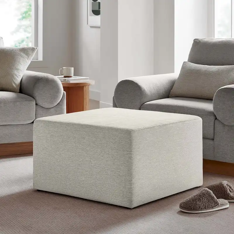Callum 17/28 Square Woven Heathered Fabric Upholstered Ottoman