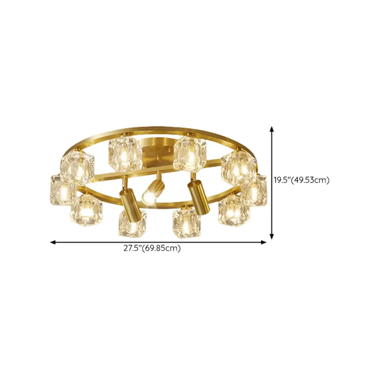 Gold Circle Cube Crystal Semi Flush Ceiling Light with Spotlights