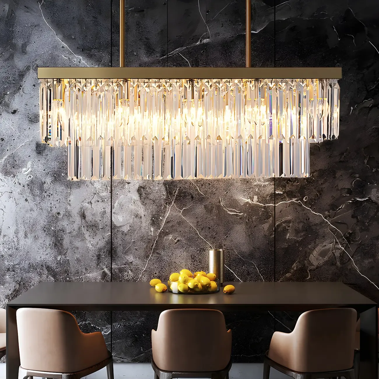 Modern Large Crystal Rectangle Island Pendant Light