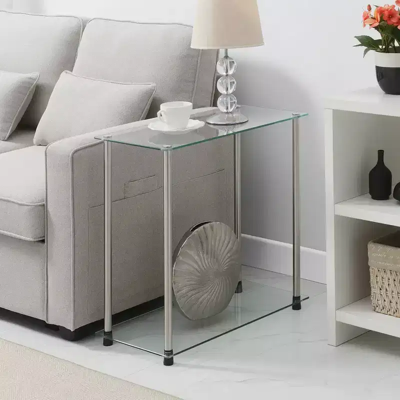 Breighton Home Designs2Go Classic Glass 2 Tier Chairside End Table in Glass/Chrome