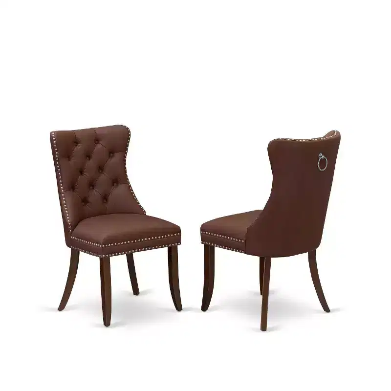 3-Piece Mahogany Finish Solid Wood Top-Round Upholstered Dining Room Set -Seats 4