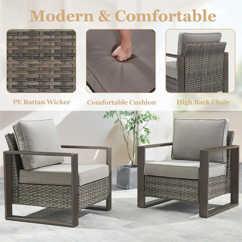 2 Pieces PE Rattan Wicker Chairs with Cushion - Grey