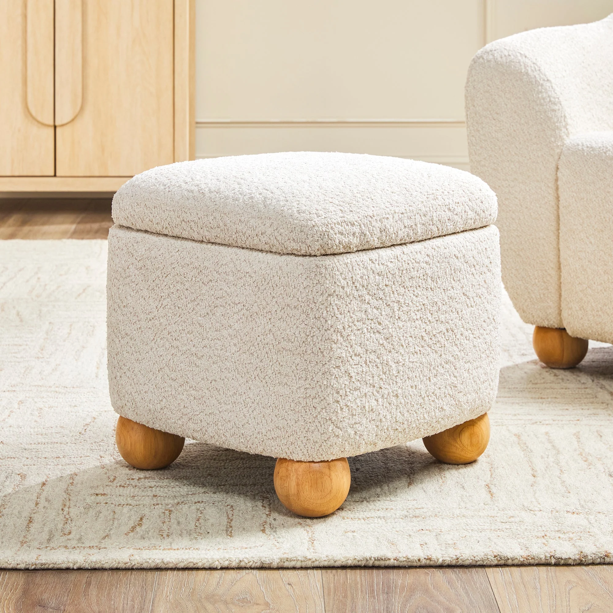 Linley Contemporary Boucle Easy Assembly Upholstered Small Storage Ottoman