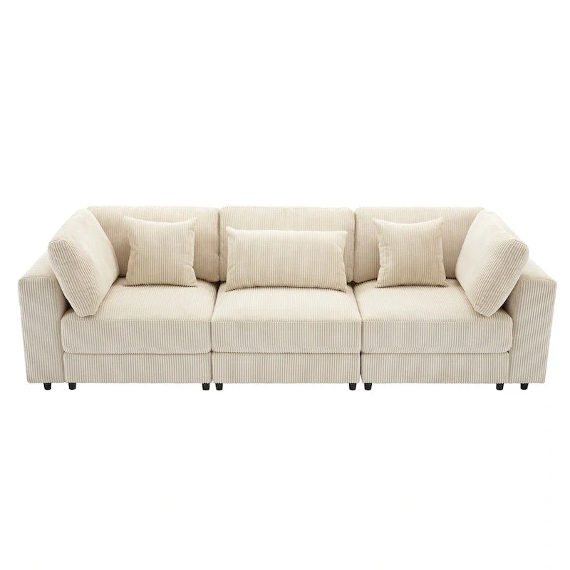 Elegant Corduroy 3 Seater Sofa with 5 Pillows