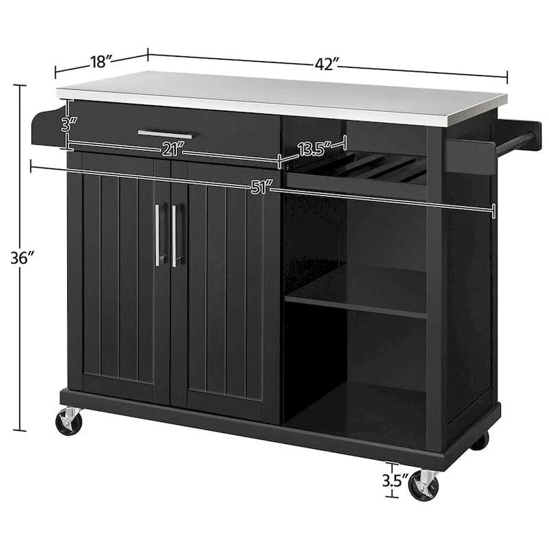 Rolling Kitchen Island Cart with Stainless Steel Top