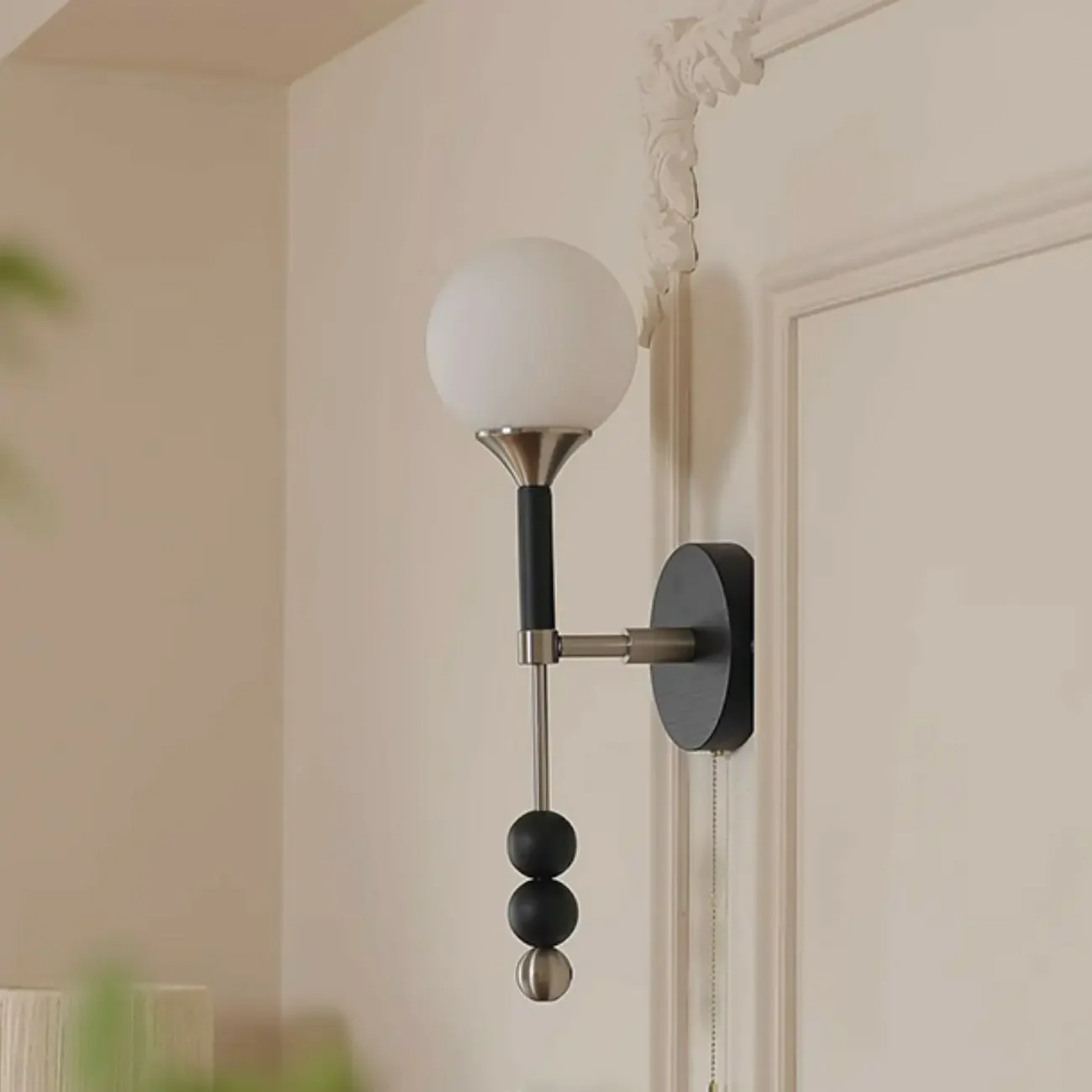 Modern Black Globe Vanity Light with White Glass Shade