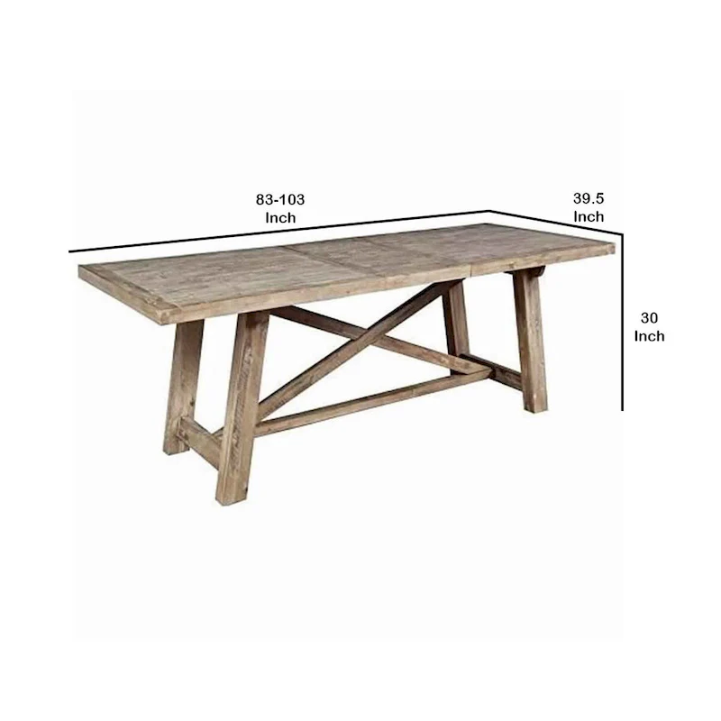 Cottage Style Wooden Dining Table with Removable Leaf, Weathered Brown