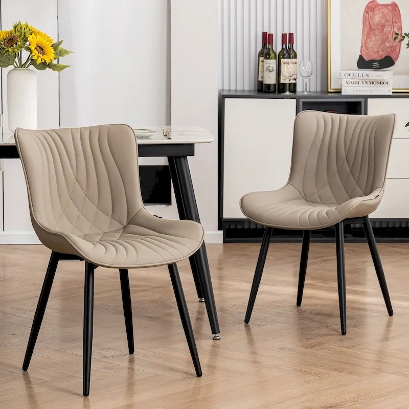 Modern Upholstered Leather Armless Dining Chairs Set of 2