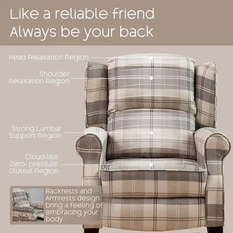 HOMYKA Manual Pushback Recliner Adjustable Accent Chair Wingback Armchair Set of 2