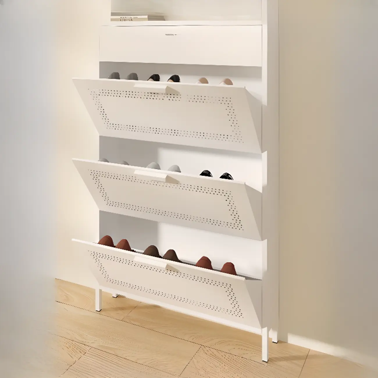 Entryway Wall Mounted Steel Shoe Storage Cabinet with 3 Flip Drawers