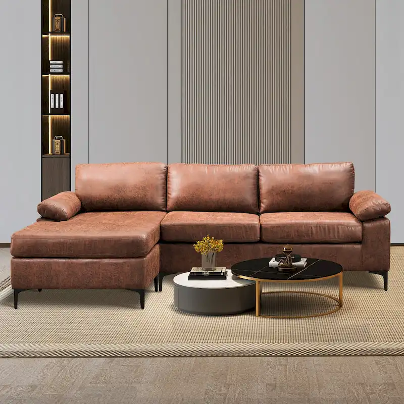 Brown Suede Reversible Chaise Sofa - 2-3 Seater