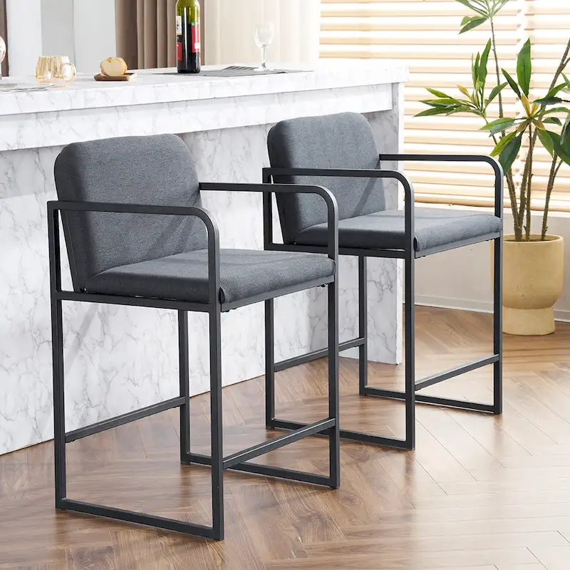 Set of 2,Modern Upholstered Counter Height Bar Stool with Armrests, Metal Frame and Padded Seat