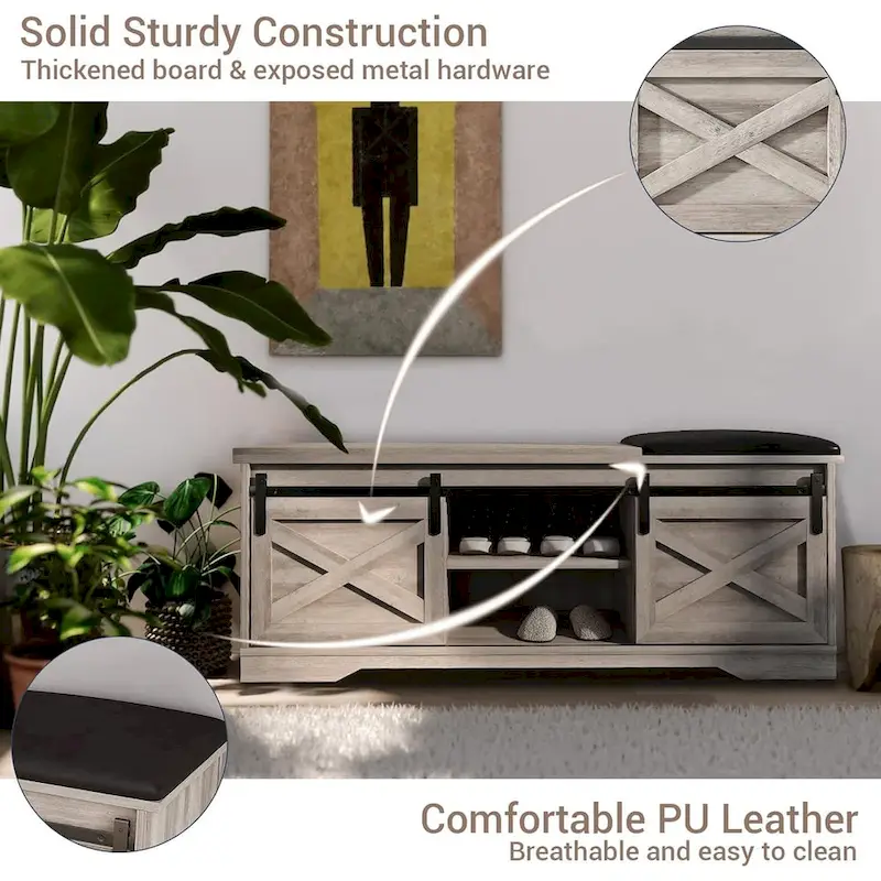 47  Farmhouse Entryway Shoe Bench with Thickened Cushion