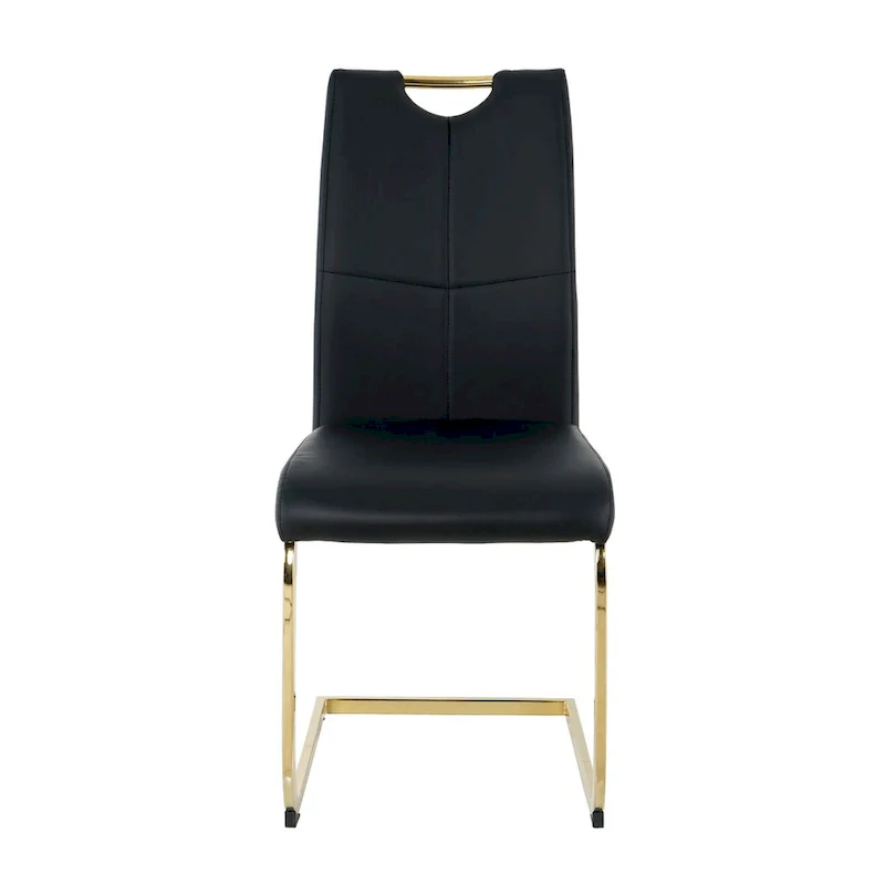 Modern Faux Leather Padded Seat Dining Chairs with gold Metal Legs,Set of 2