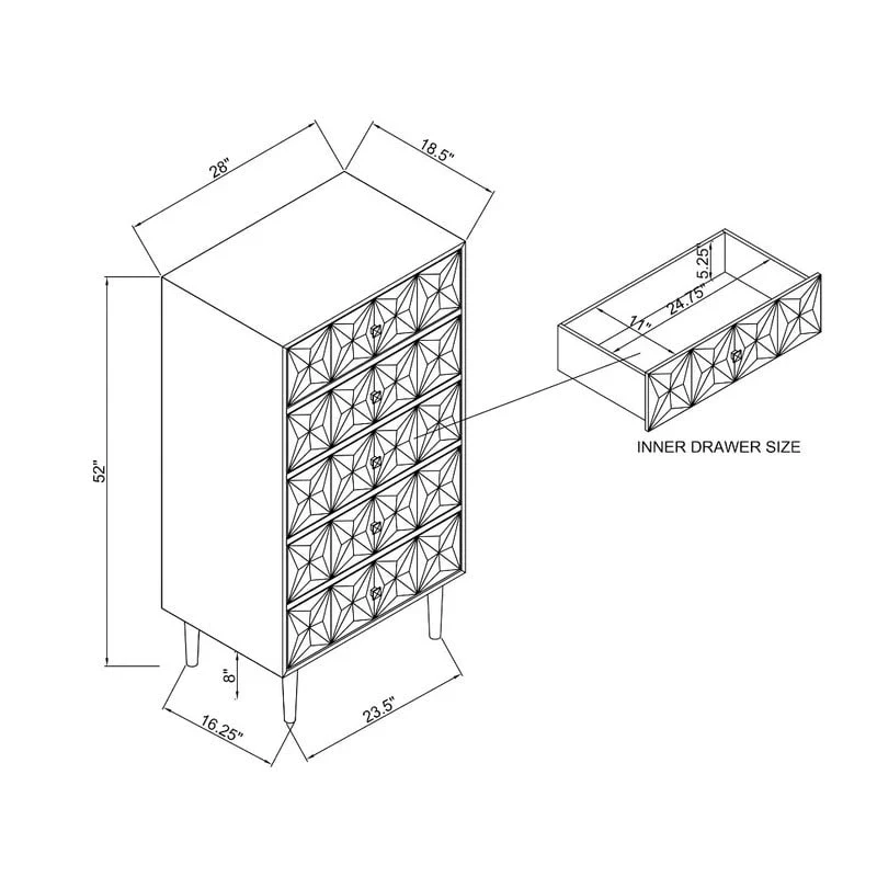 Bea Five Drawer Geo Dresser Chest