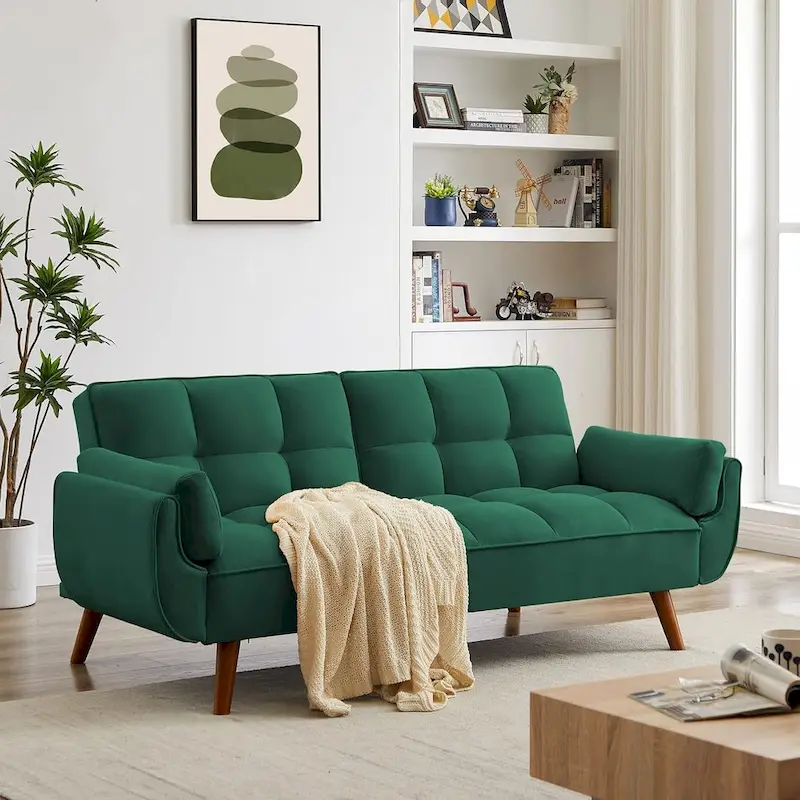 75.39 IN. Futon Sofa Bed, Convertible Upholstered Couch Sleeper with Reclining Sleeper Split Tufted Back