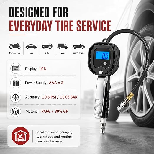 SEAPENG BW-002 Digital Tire Pressure Gauge, 5-230 PSI for cars, trucks, RVs and garages