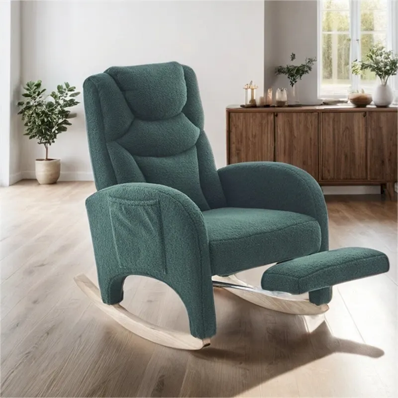 Ergonomic Fabric Nursery Rocking Chair With Adjustable Footrest