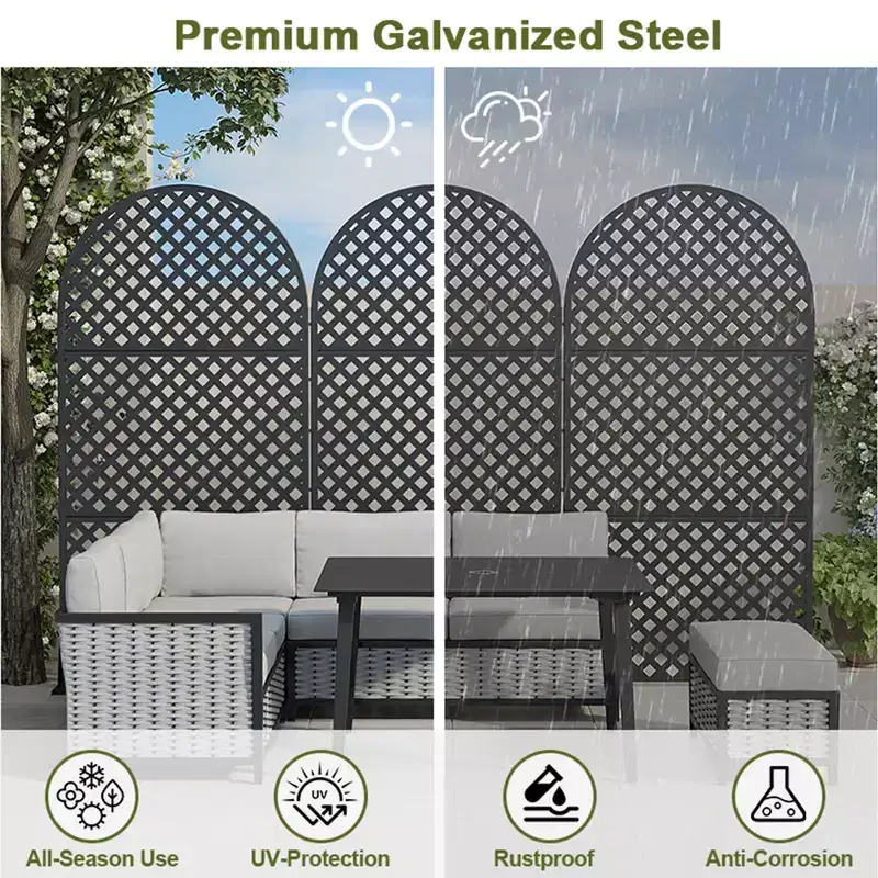 MAYEERTY Room Divider Screen Laurence Diamond Brown Arch Galvanized Sheet 72x35x16in 3-Piece Set