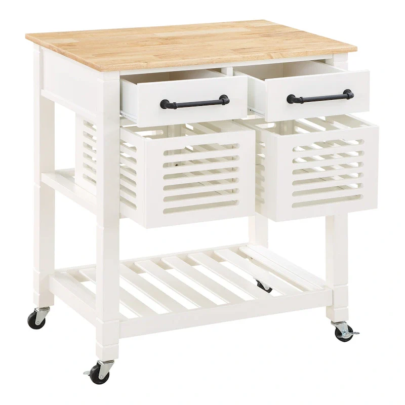 Kitchen Cart with Granite Top and Storage Drawers